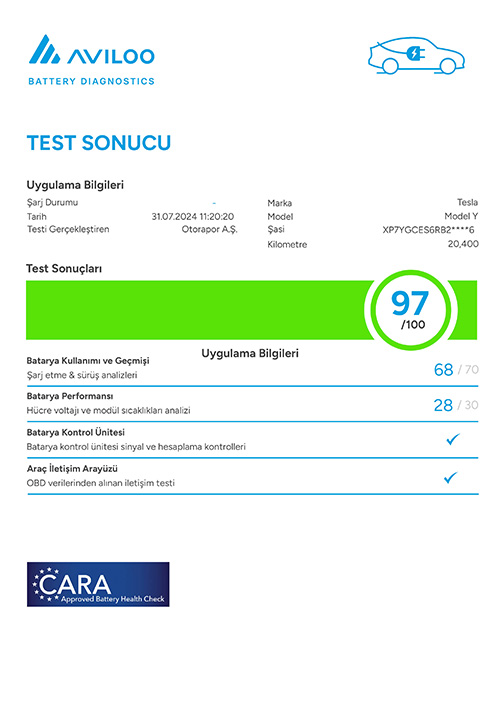 elektrikli otomobil ekspertiz raporu sayfası